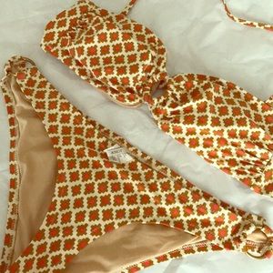 J Crew Moroccan tile gold ring bandeau bikini SET